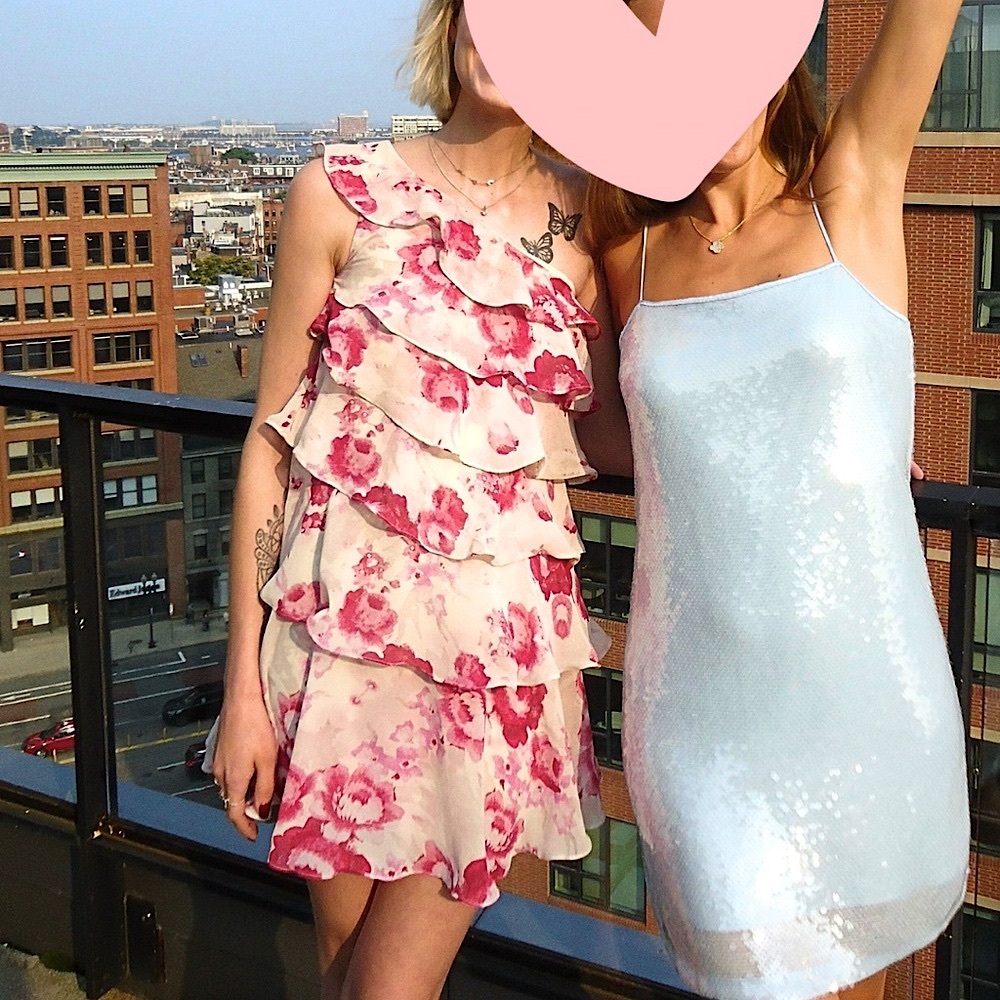 Floral Ruffled One Shoulder Layered Frilly Dress